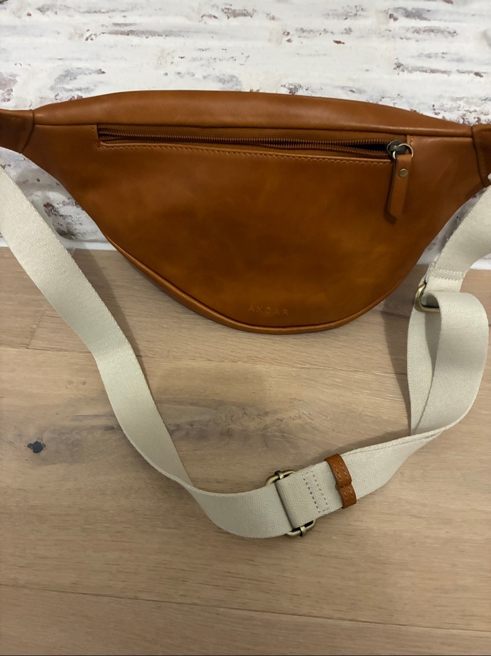 ANDAR The Tatum Full Grain Leather Crossbody Belt Bag Cognac Brown